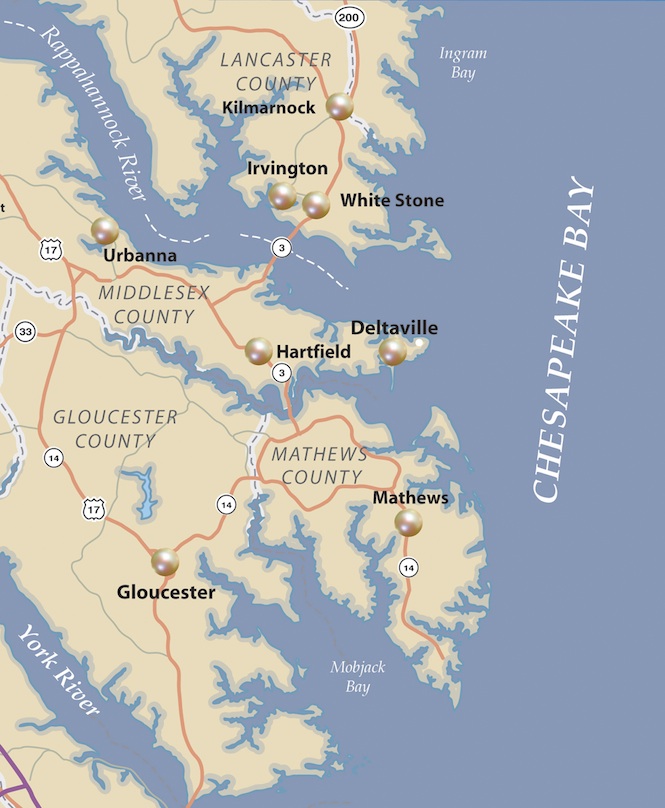 Map of Middle Peninsula and Northern Neck