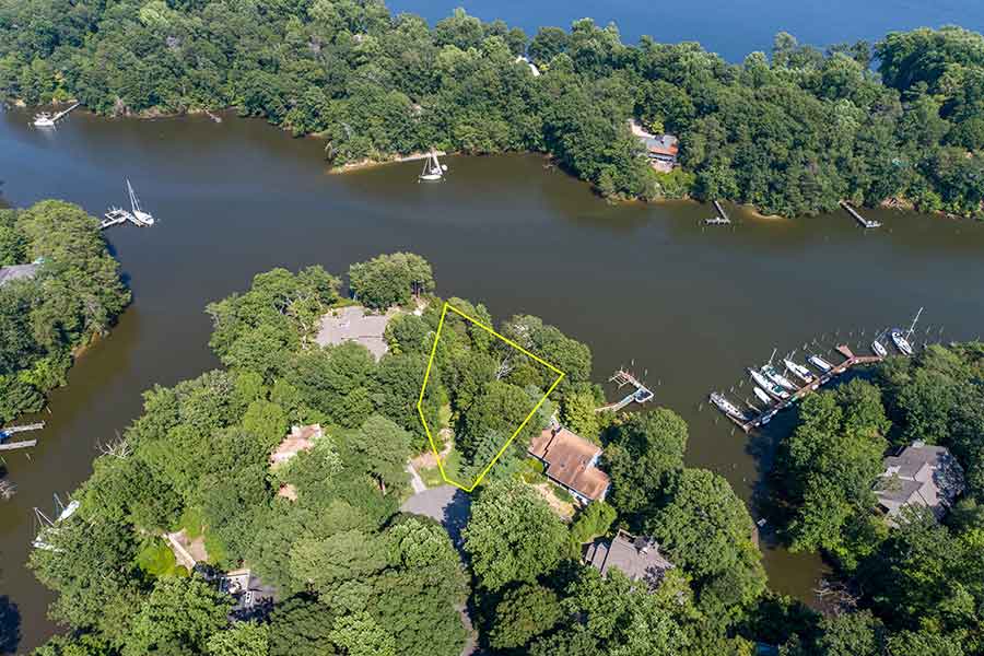 Aerial view of waterfront lot